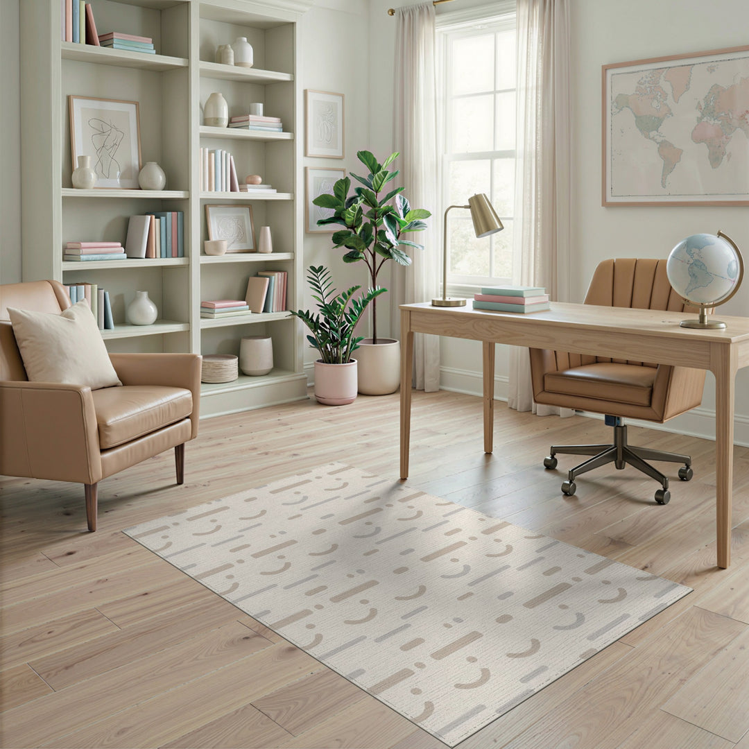 Beige Geometric Lines Geometric Modern Area Rug