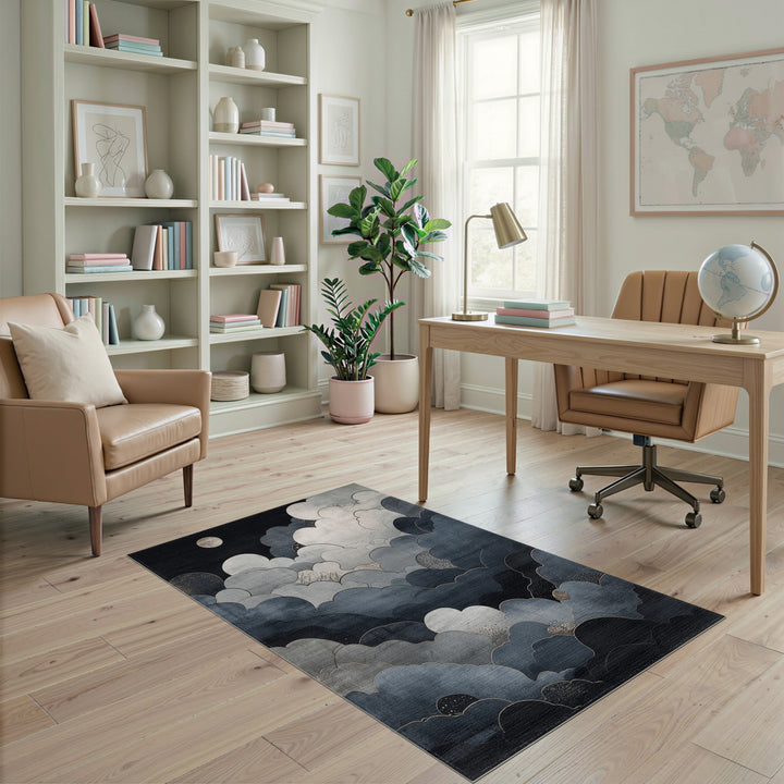 Moonlit Cloudscape Abstract Area Rug