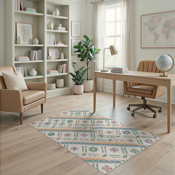 Pastel Floral Geometric Area Rug