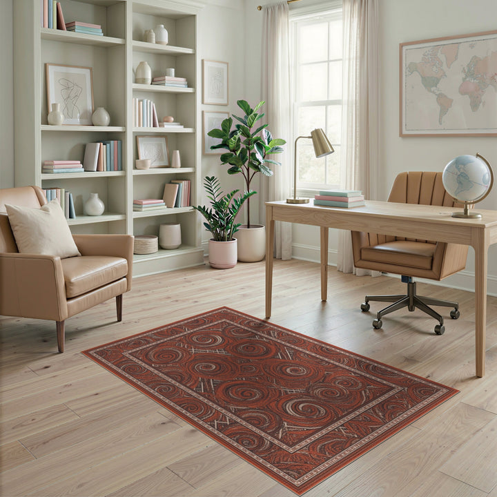 Red Spiral Abstract Area Rug