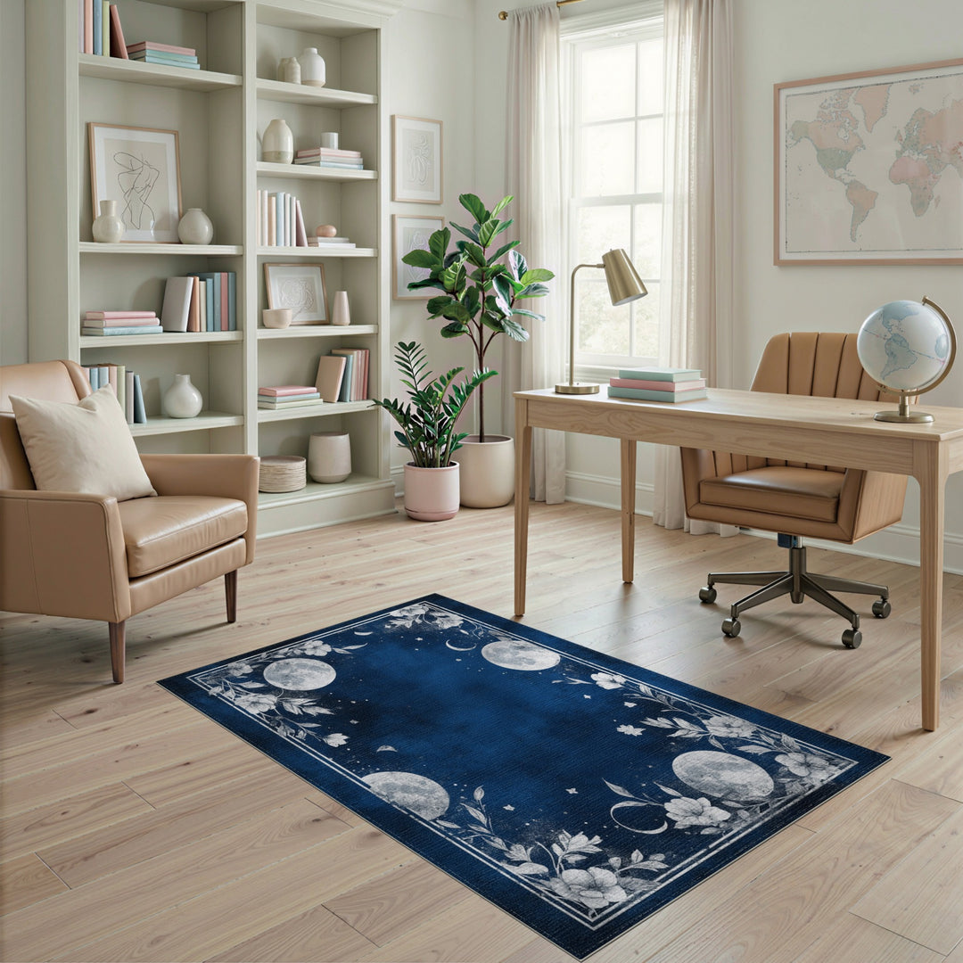 Celestial Moon Floral Distressed Area Rug