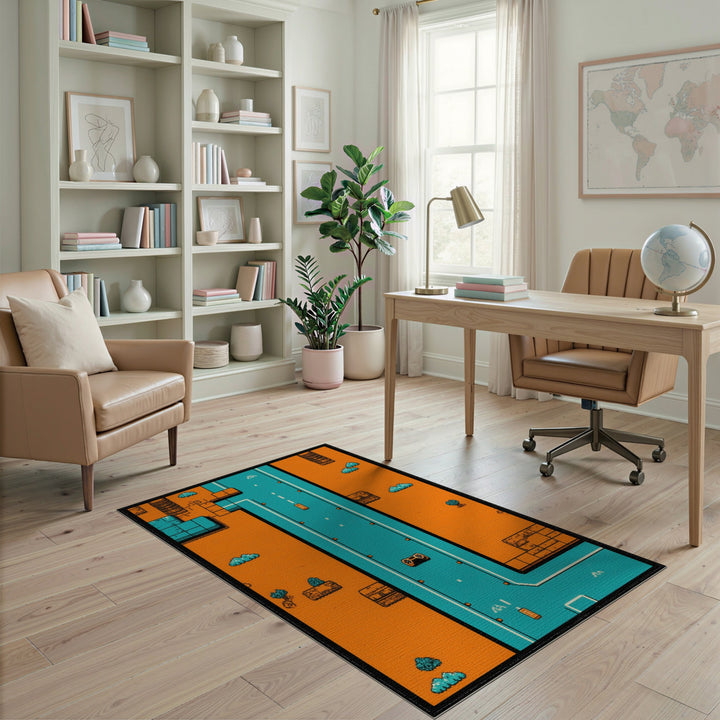 Orange Pixel Highway Kids Area Rug