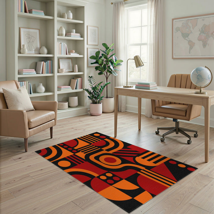 Bold Geometric Orange Red Area Rug