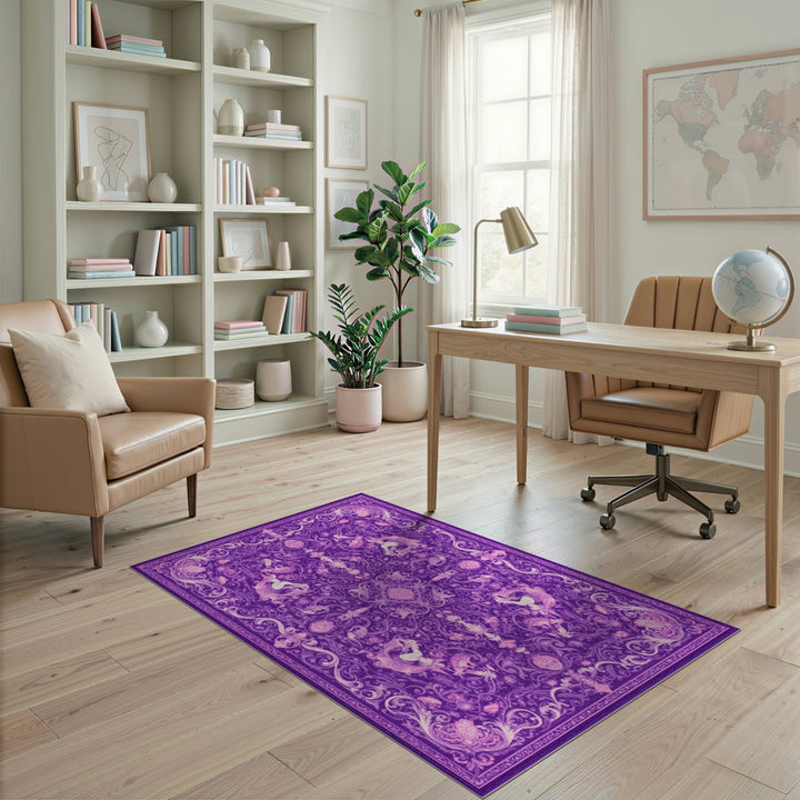 Purple Floral Unicorn Washable Area Rug