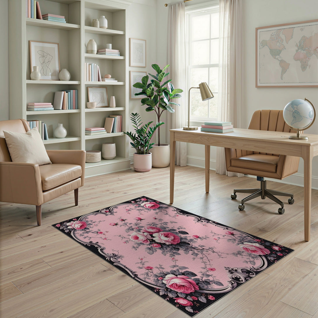 Pink Rose Ornate Floral Vintage Rug