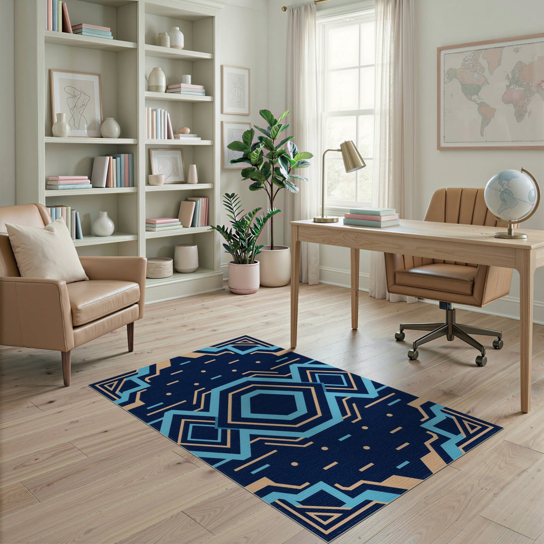 Blue Geometric Hexagon Area Rug