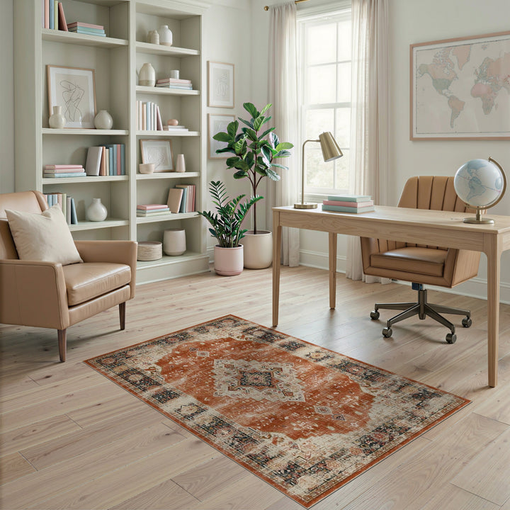 Distressed Vintage Medallion Orange Distressed Vintage Medallion Area Rug