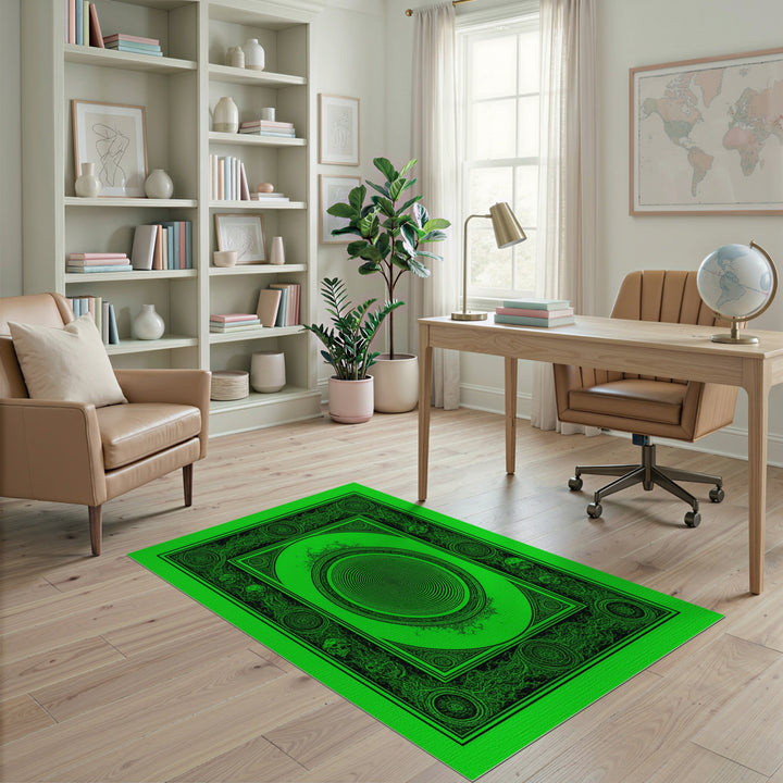 Green Skull Spiral Geometric Area Rug