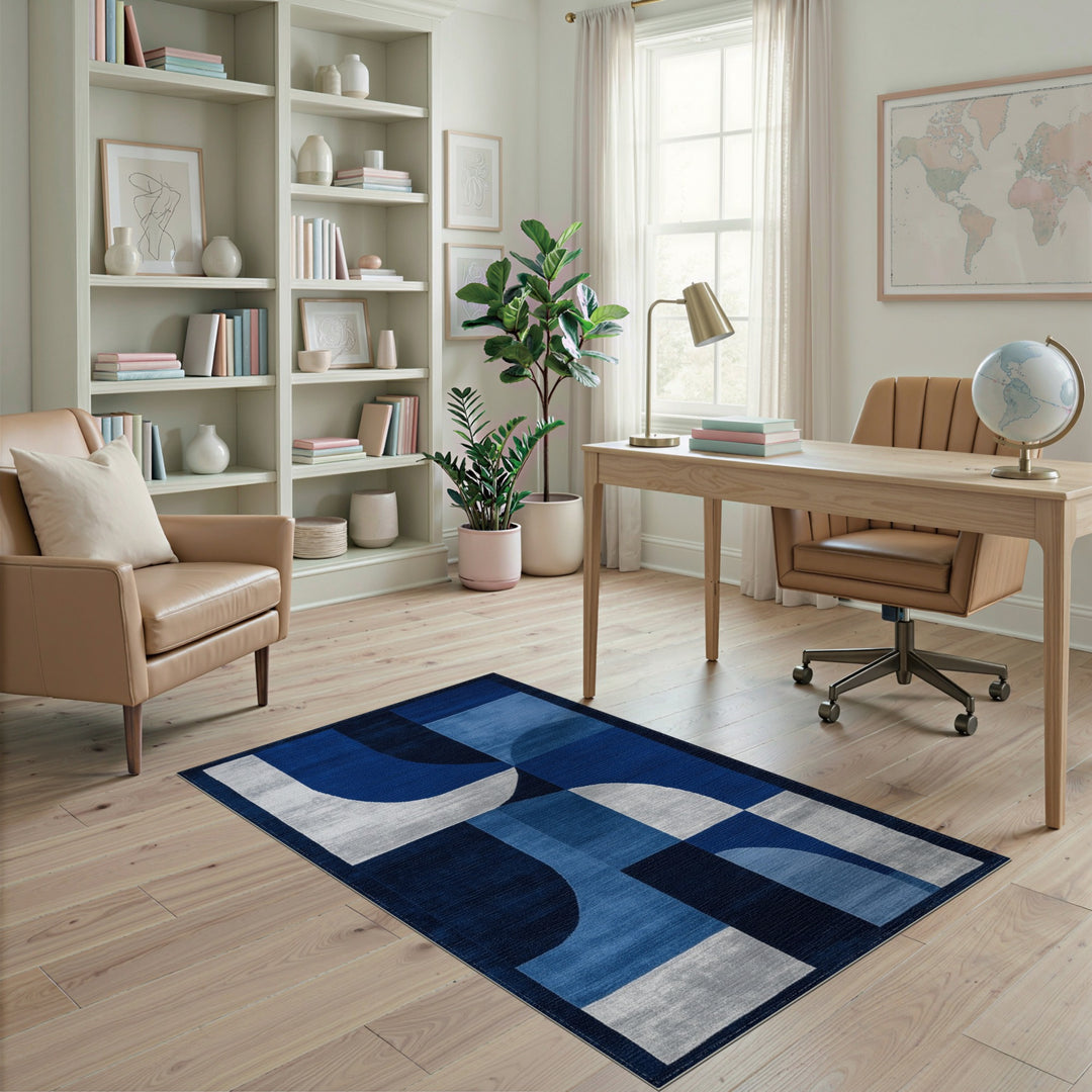 Geometric Modern Blue Abstract Geometric Area Rug