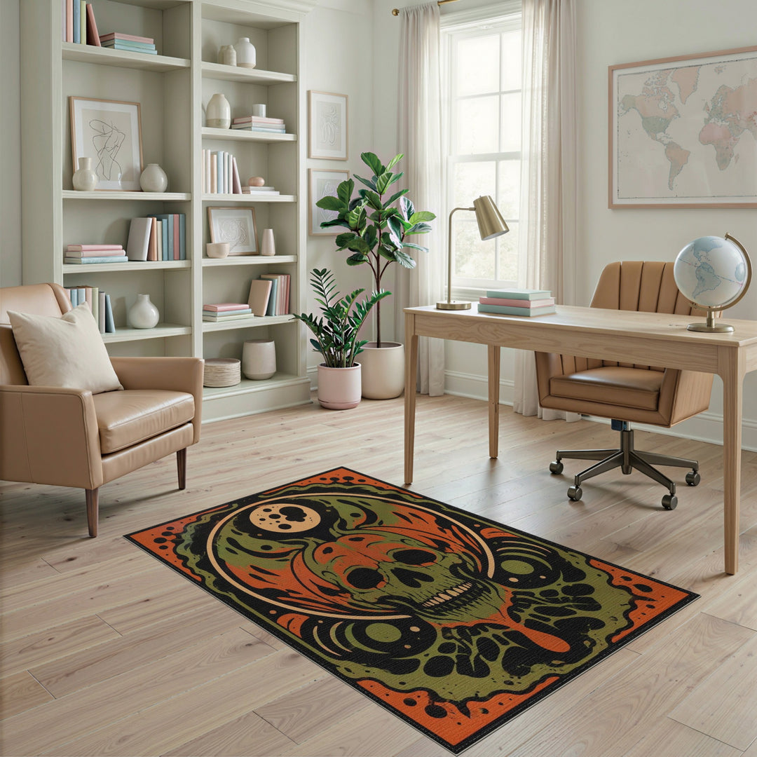 Skull Flame Pumpkin Area Rug