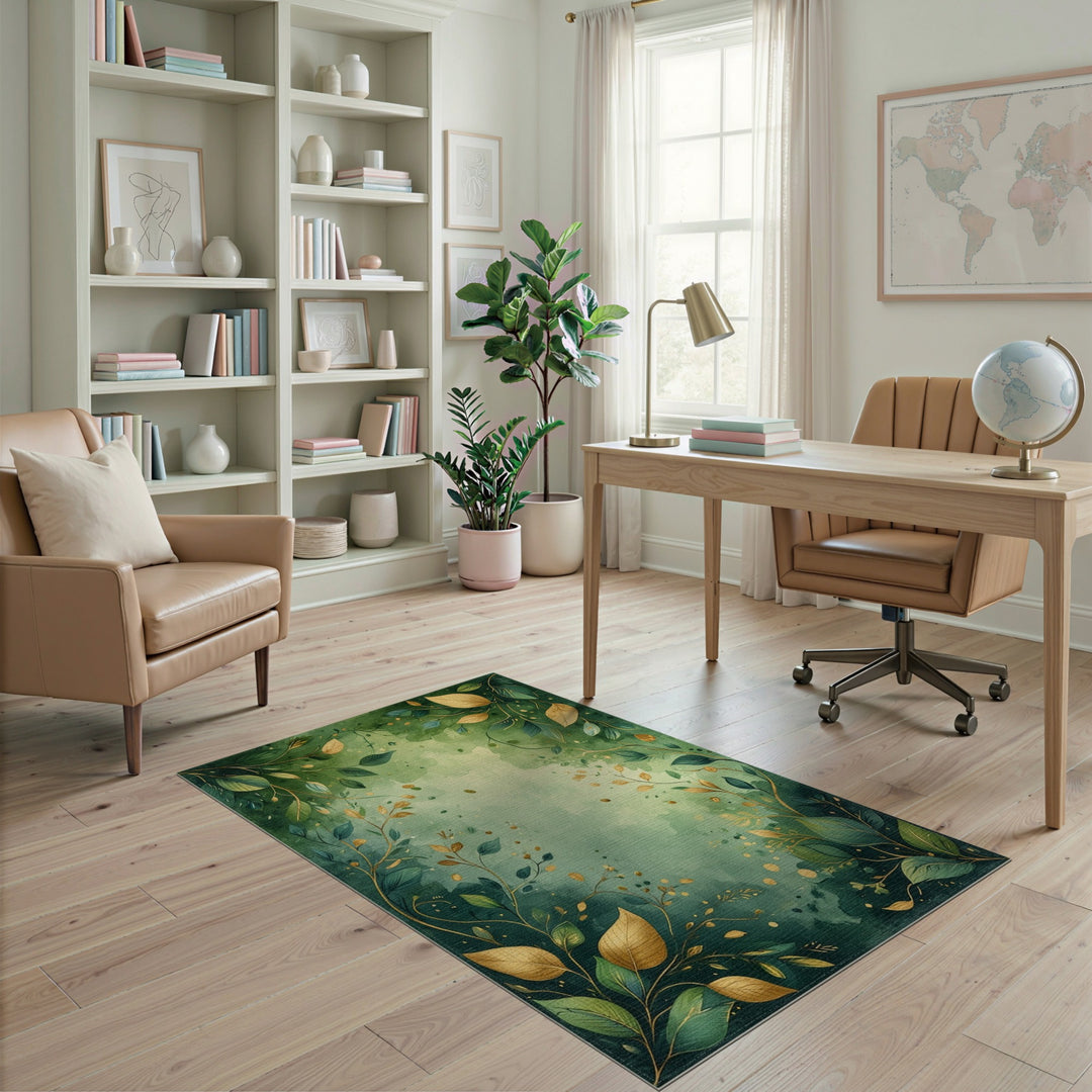 Green Lush Green Leaf Botanical Area Rug