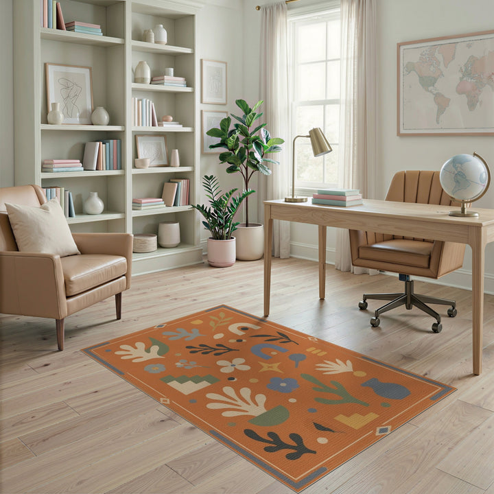Orange Abstract Boho Chic Area Rug