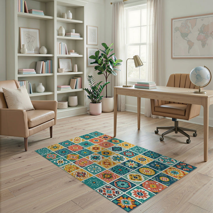 Multi-color and Patterns Vibrant Geometric Tile Area Rug