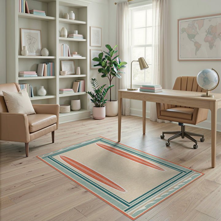 Surfboard Coastal Beige Area Rug