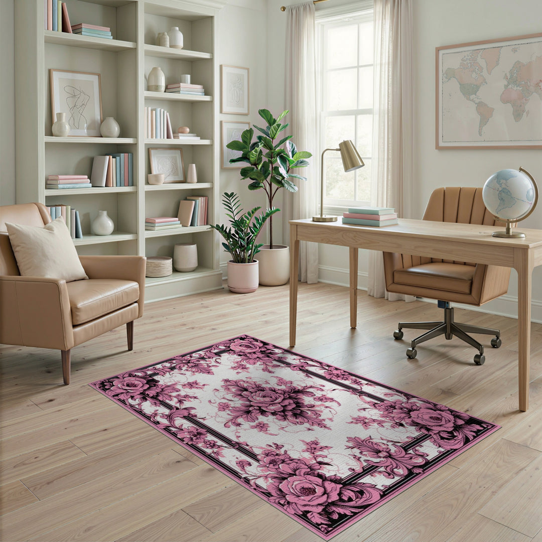Pink Rose Floral Vintage Area Rug