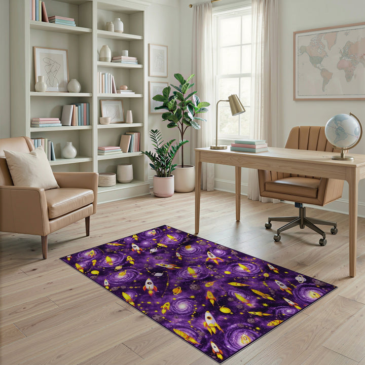 Purple Cosmic Rockets Kids Area Rug