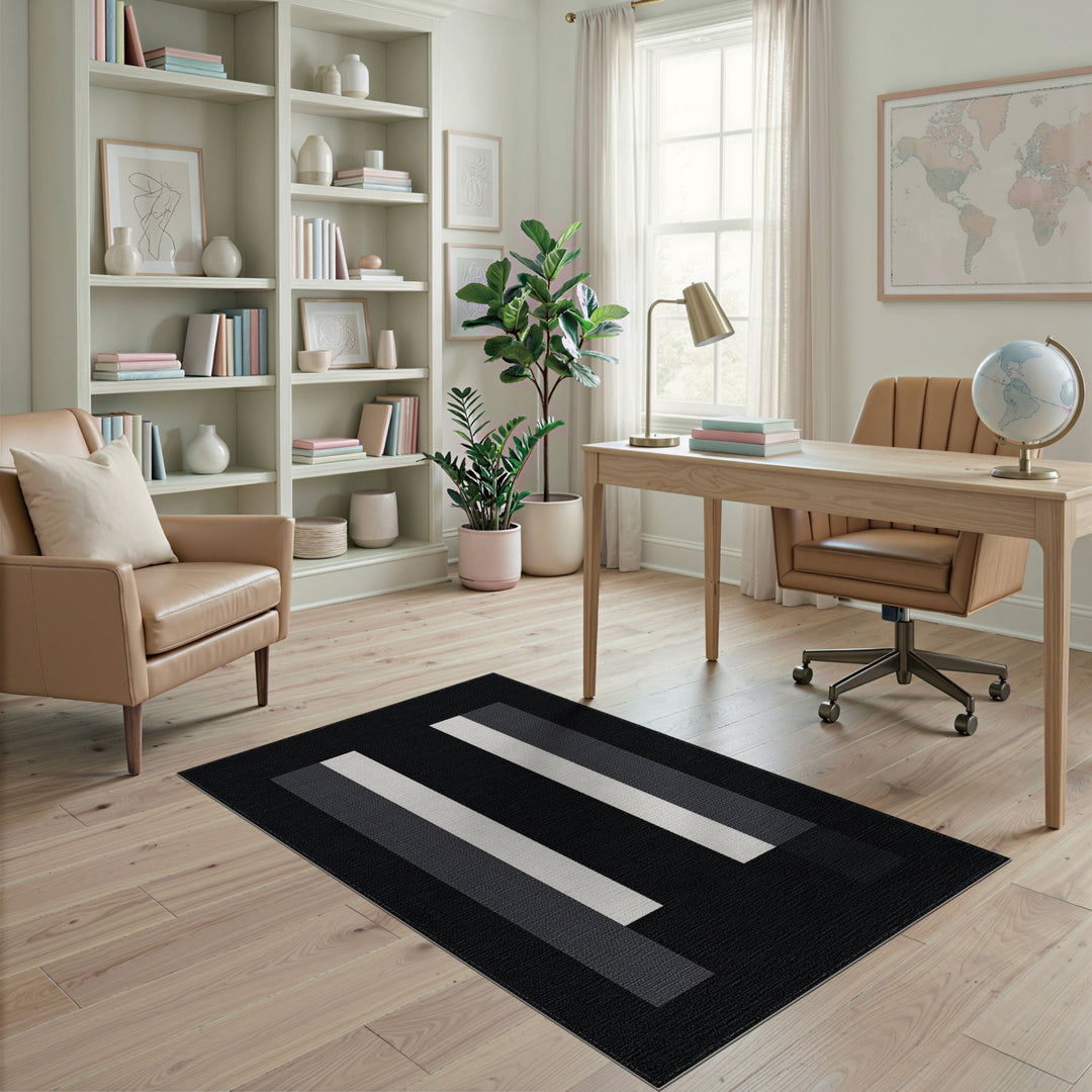 Vertical Black White Vertical Stripe Area Rug