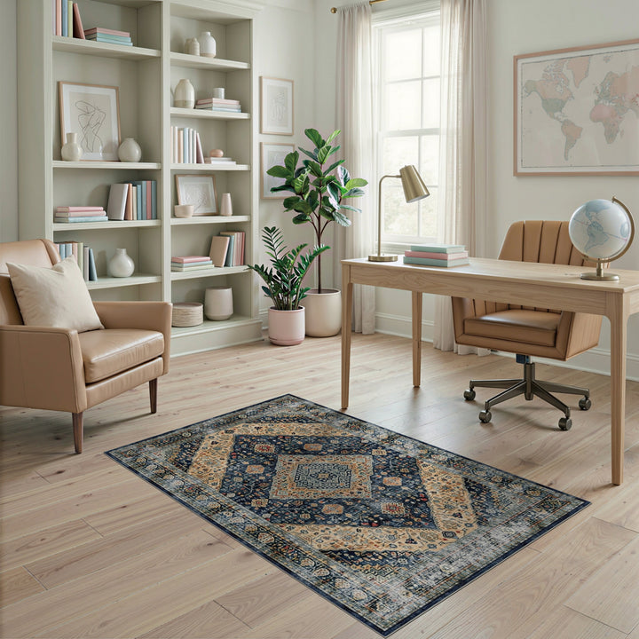 Navy Blue Distressed Persian Area Rug