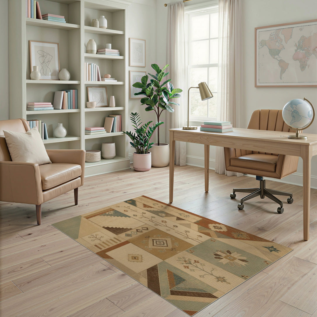 Heritage Tribal Patchwork Area Rug in Beige