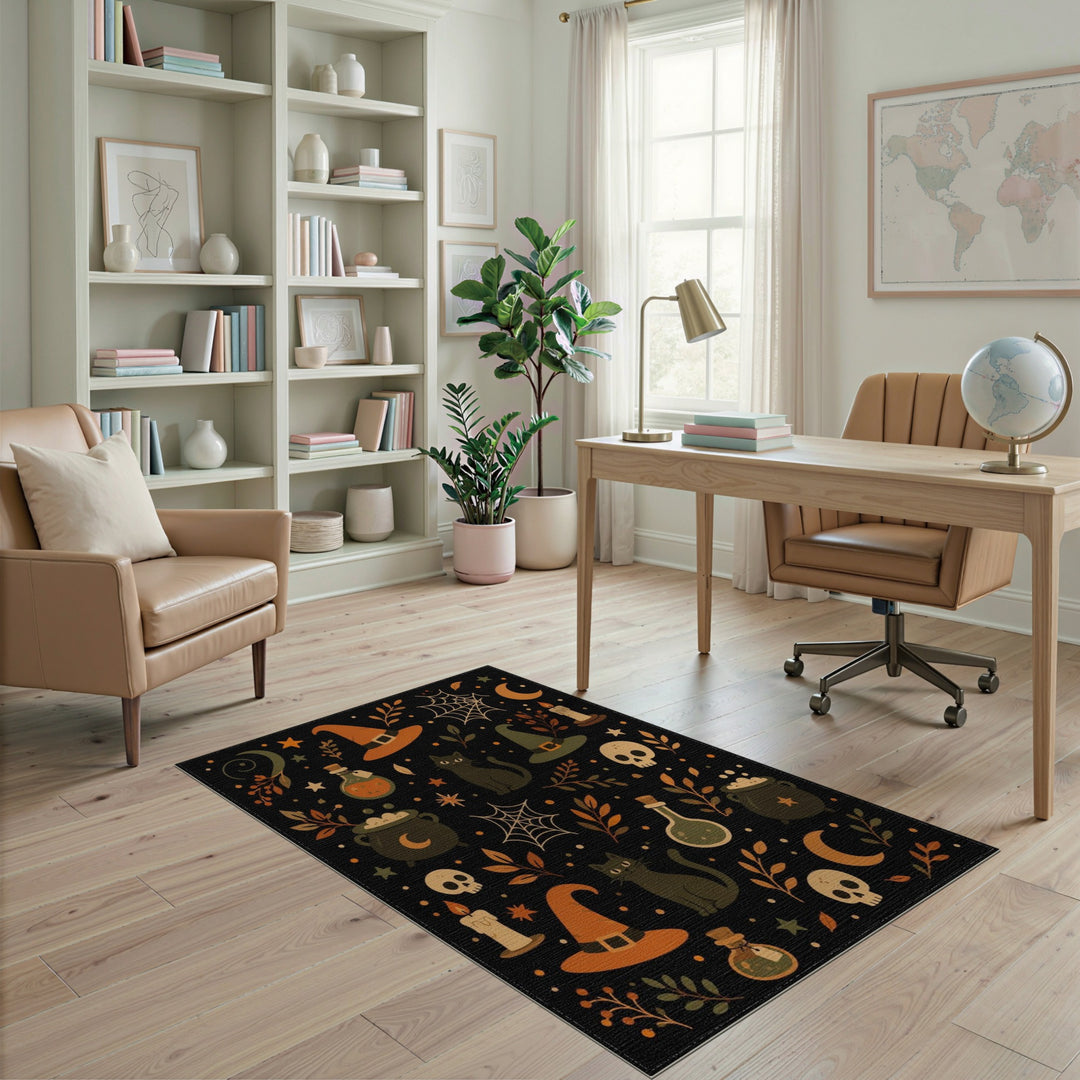 Spooky Black Cat Halloween Area Rug
