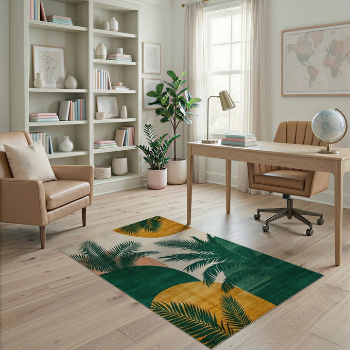 Abstract Area Green Palm Leaf Abstract Area Rug