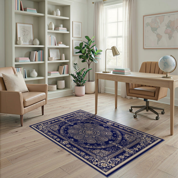 Navy Blue Floral Vintage Area Rug