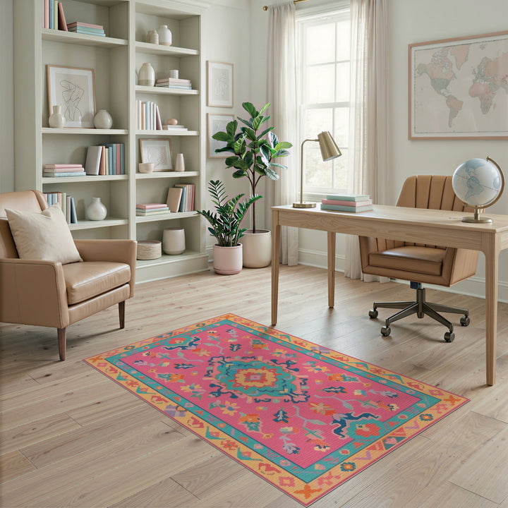 Vibrant Pink Boho Chic Area Rug