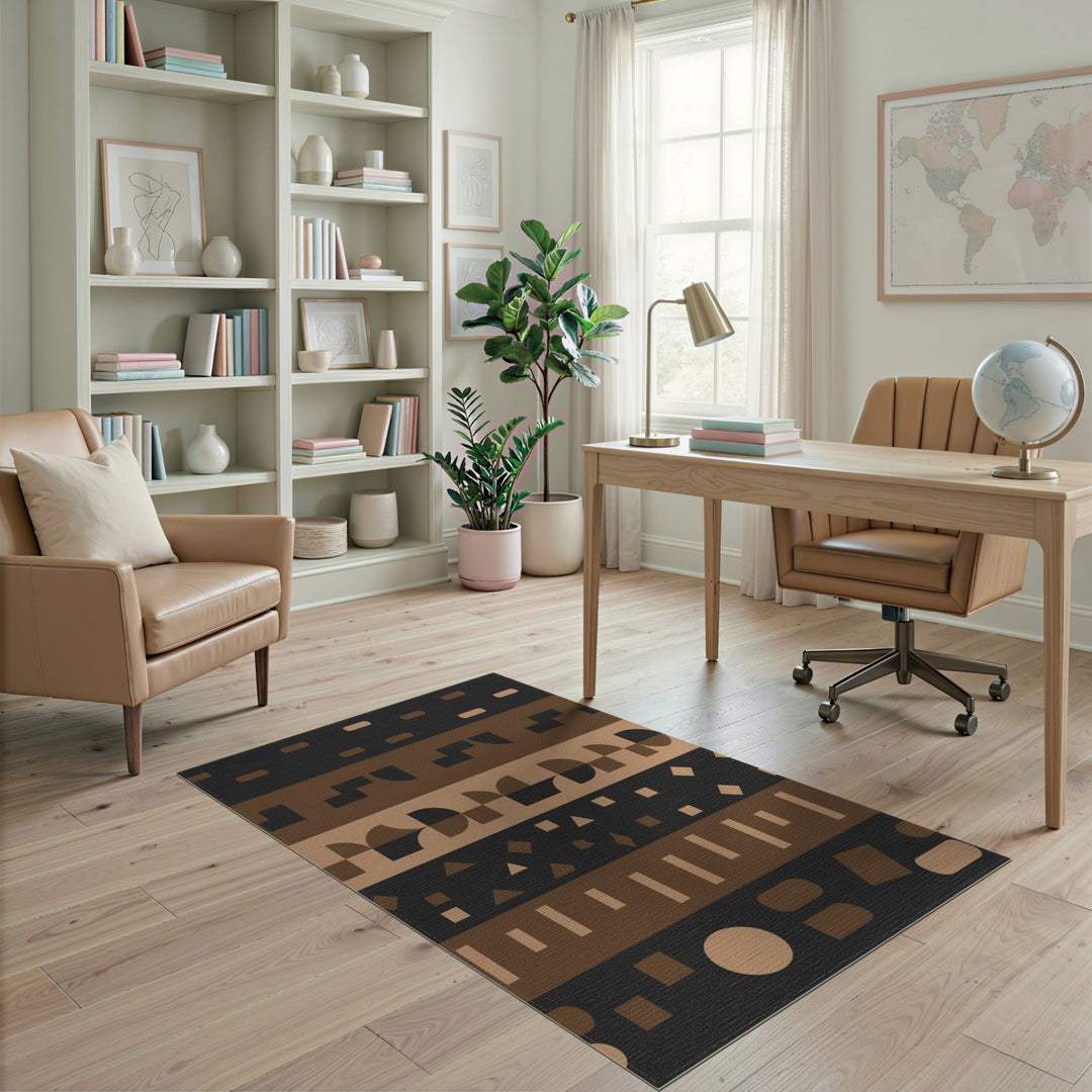 Geometric Brown Tan Area Rug