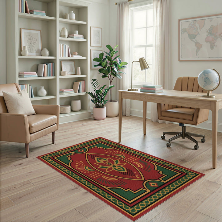 Red Lotus Medallion Area Rug