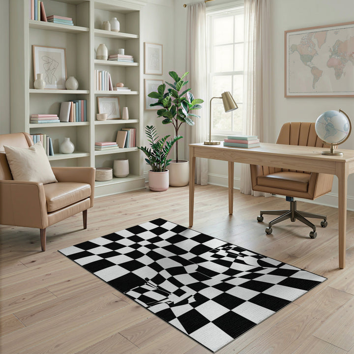 Black White Wavy Checkered Area Rug