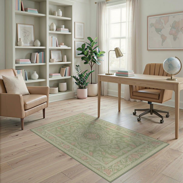 Sage Green Floral Vintage Area Rug