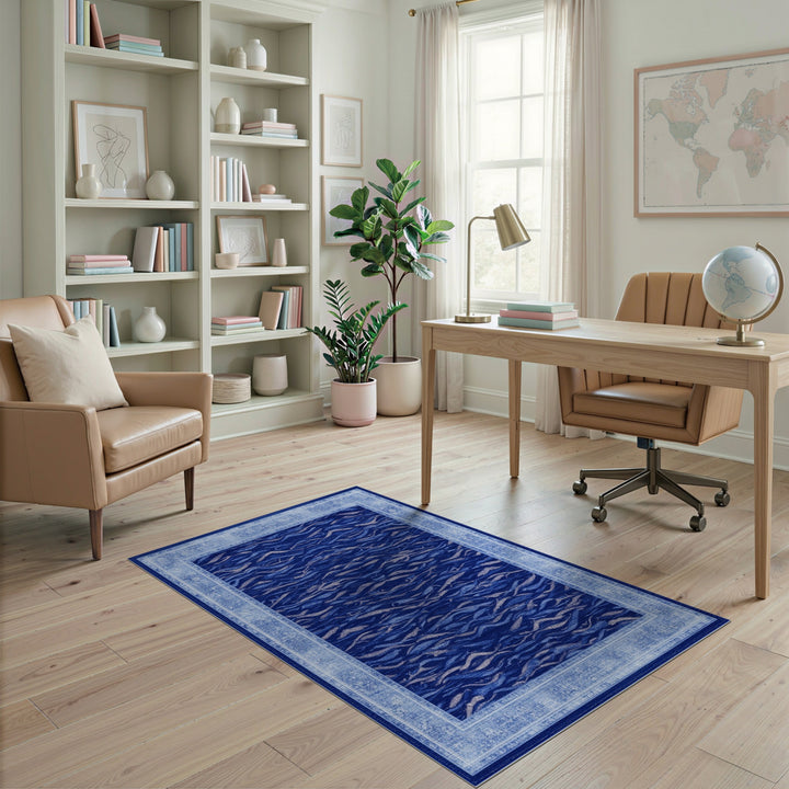 Coastal Beach Blue Ocean Wave Coastal Area Rug