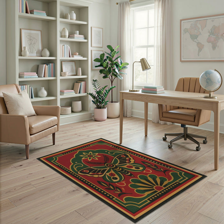 Heritage Moth Red Area Rug
