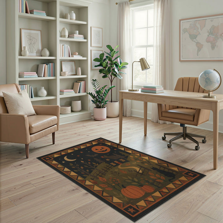 Halloween Pumpkin House Cat Area Rug