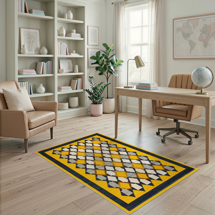 Geometric Modern Yellow Geometric Diamond Area Rug