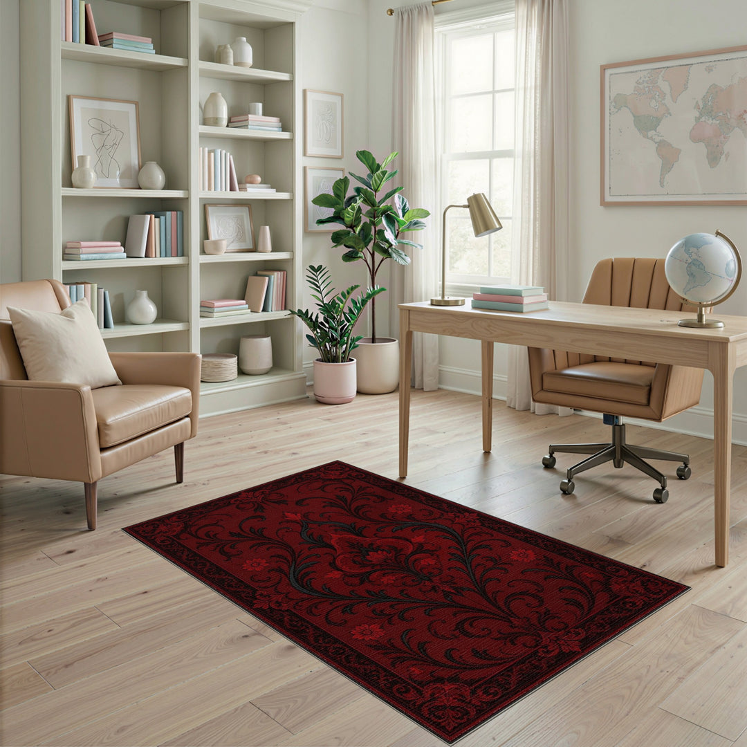 Deep Red Persian Medallion Red Area Rug