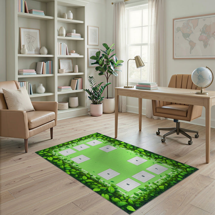 Green Leaf Border Kids Area Rug