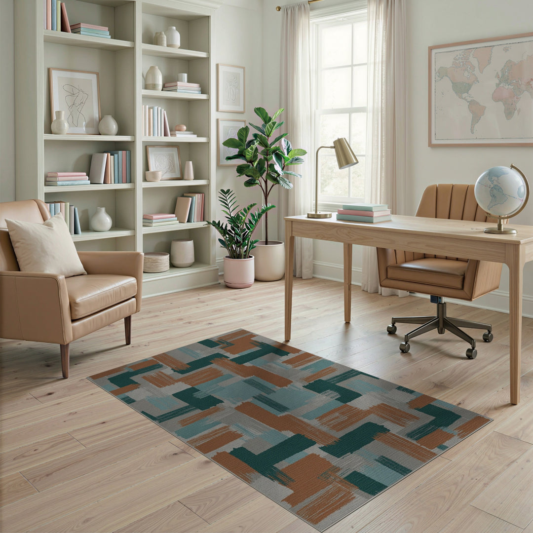 Abstract Geometric Teal Orange Area Rug