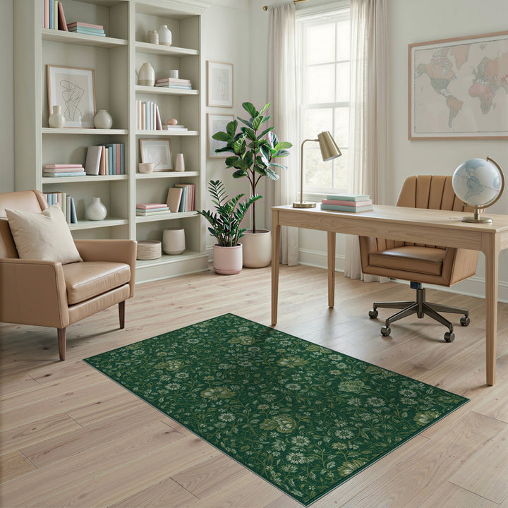 Green Floral Vintage Area Rug