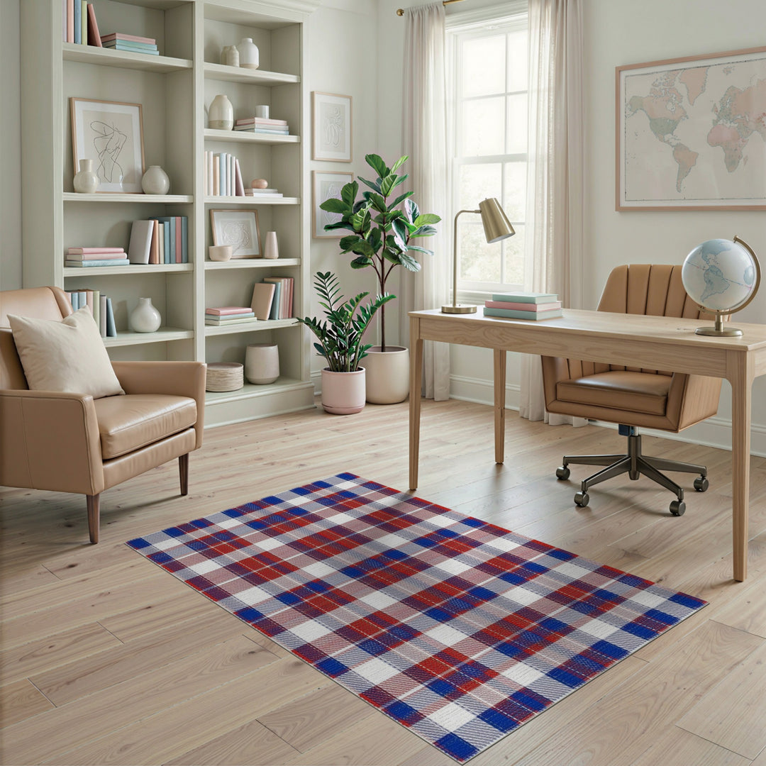 Multi-color and Patterns Red Blue Plaid Washable Area Rug