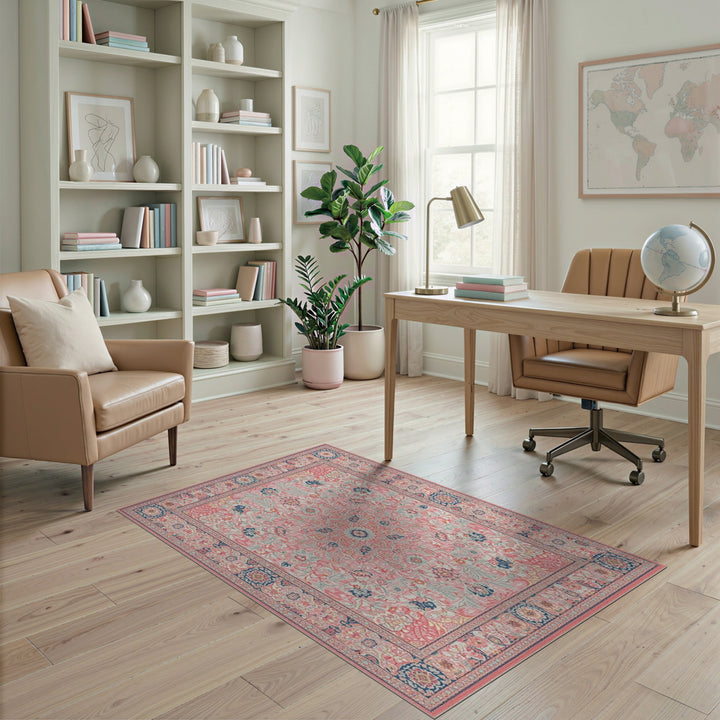 Pink Floral Vintage Medallion Area Rug