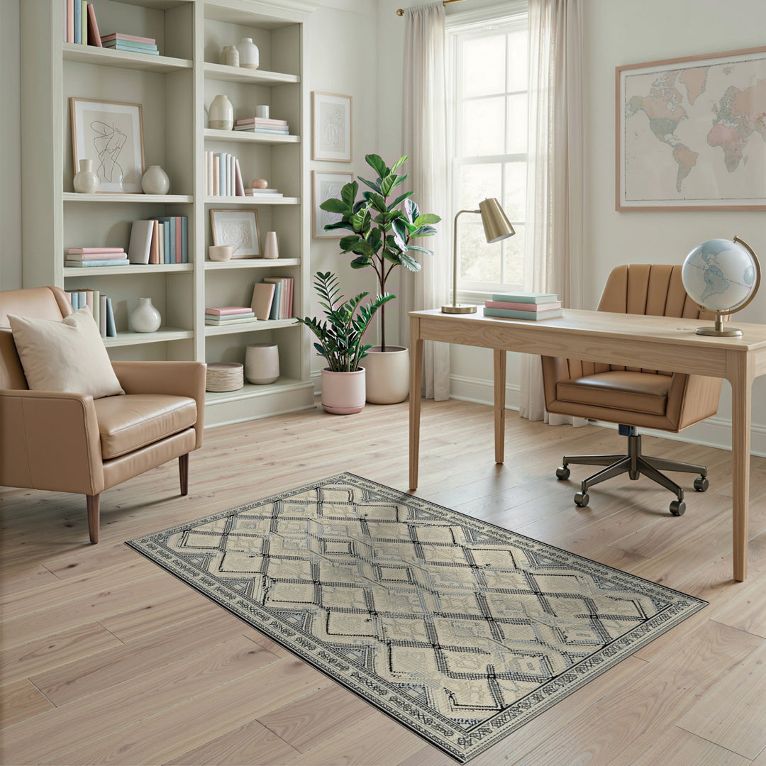 Beige Geometric Diamond Area Rug