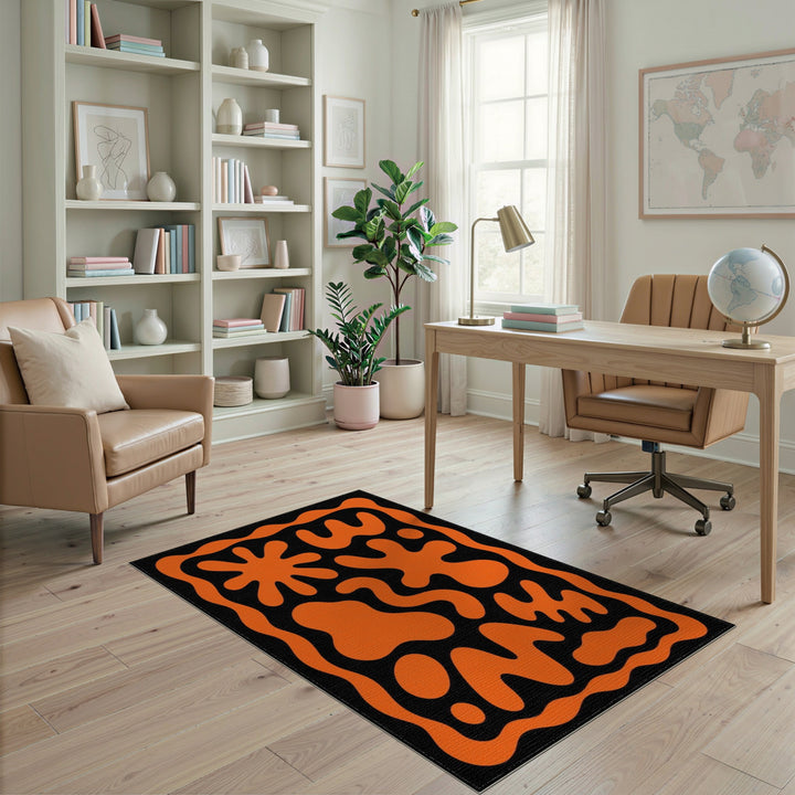 Orange Abstract Blob Washable Area Rug