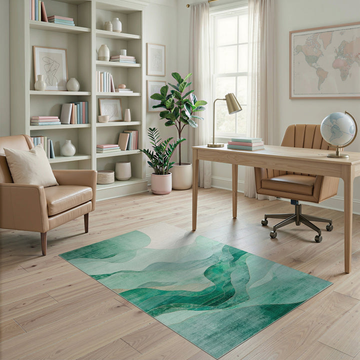 Teal Abstract Wave Area Rug
