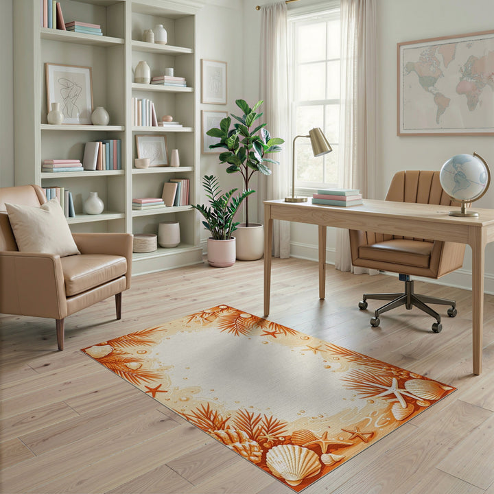Orange Seashell Starfish Coastal Area Rug