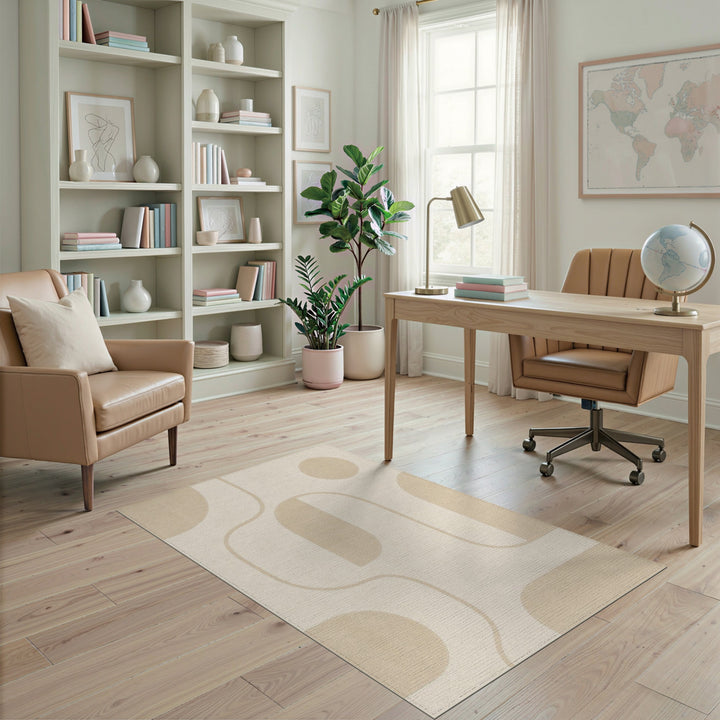 Organic Beige and Neutral Beige Organic Abstract Area Rug