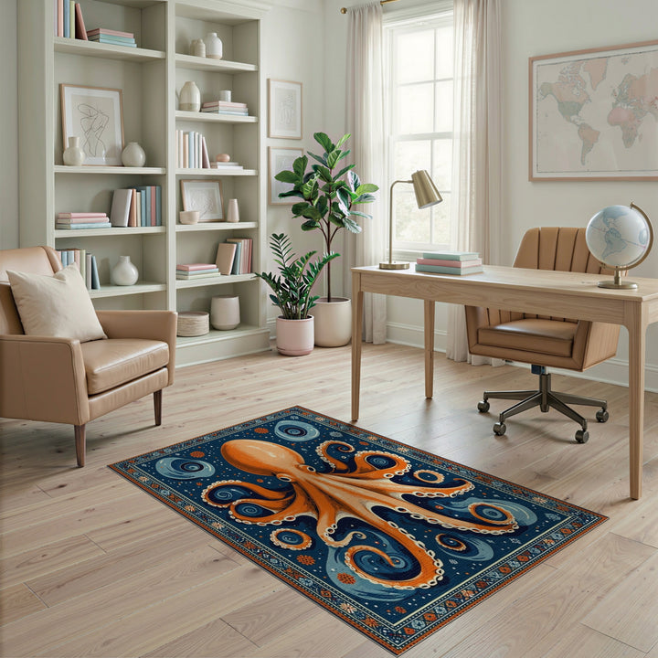 Orange Octopus Coastal Area Rug