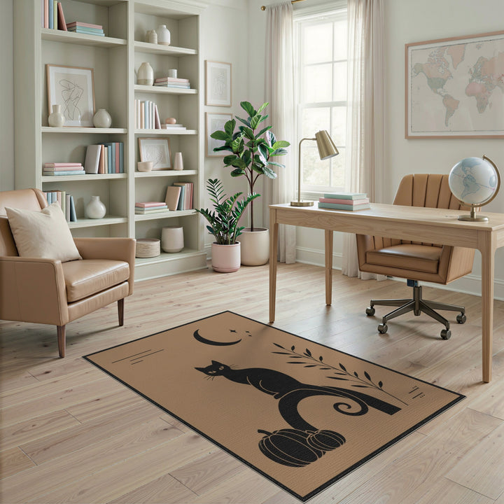 Brown and Tan Black Cat Pumpkin Moon Area Rug