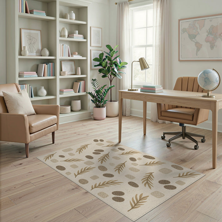 Beige Abstract Leaf and Dot Area Rug