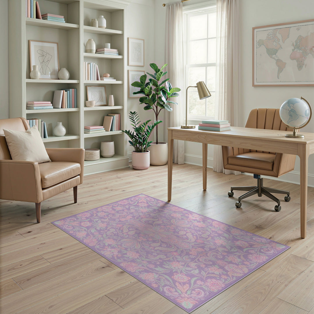 Purple Floral Vintage Area Rug